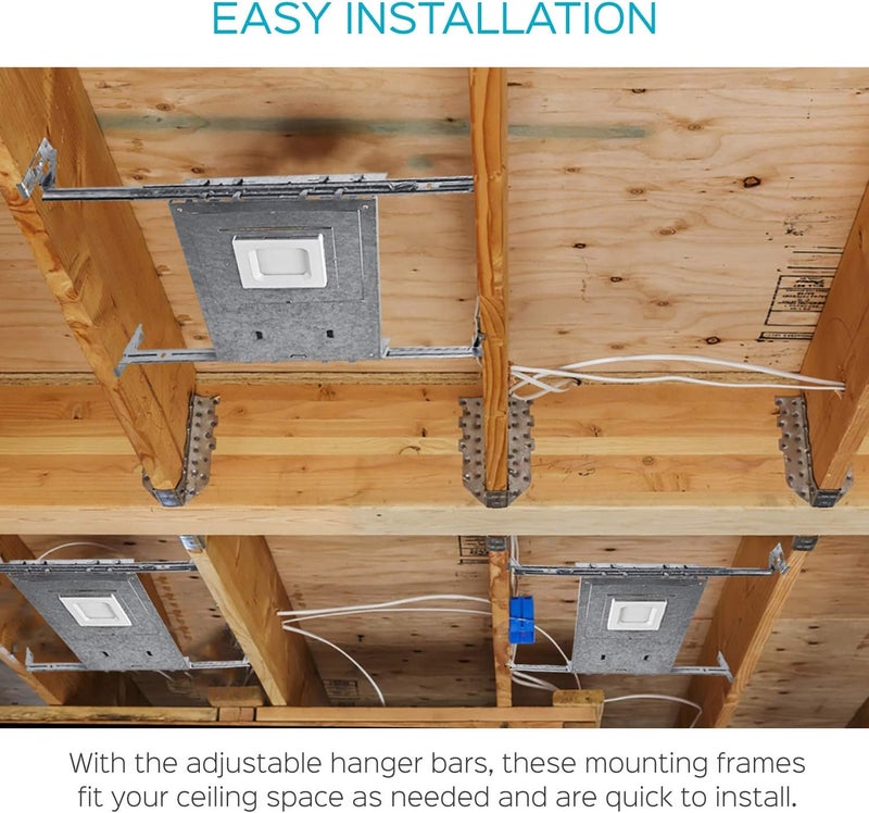 LUXRITE New Construction Mounting Plate, 3-4-6 Inch Square LED Recessed Lighting Kits, Extendable Hanger Bars, ETL Listed - Shallow Recessed Light Housing (6 Pack) - Image 5